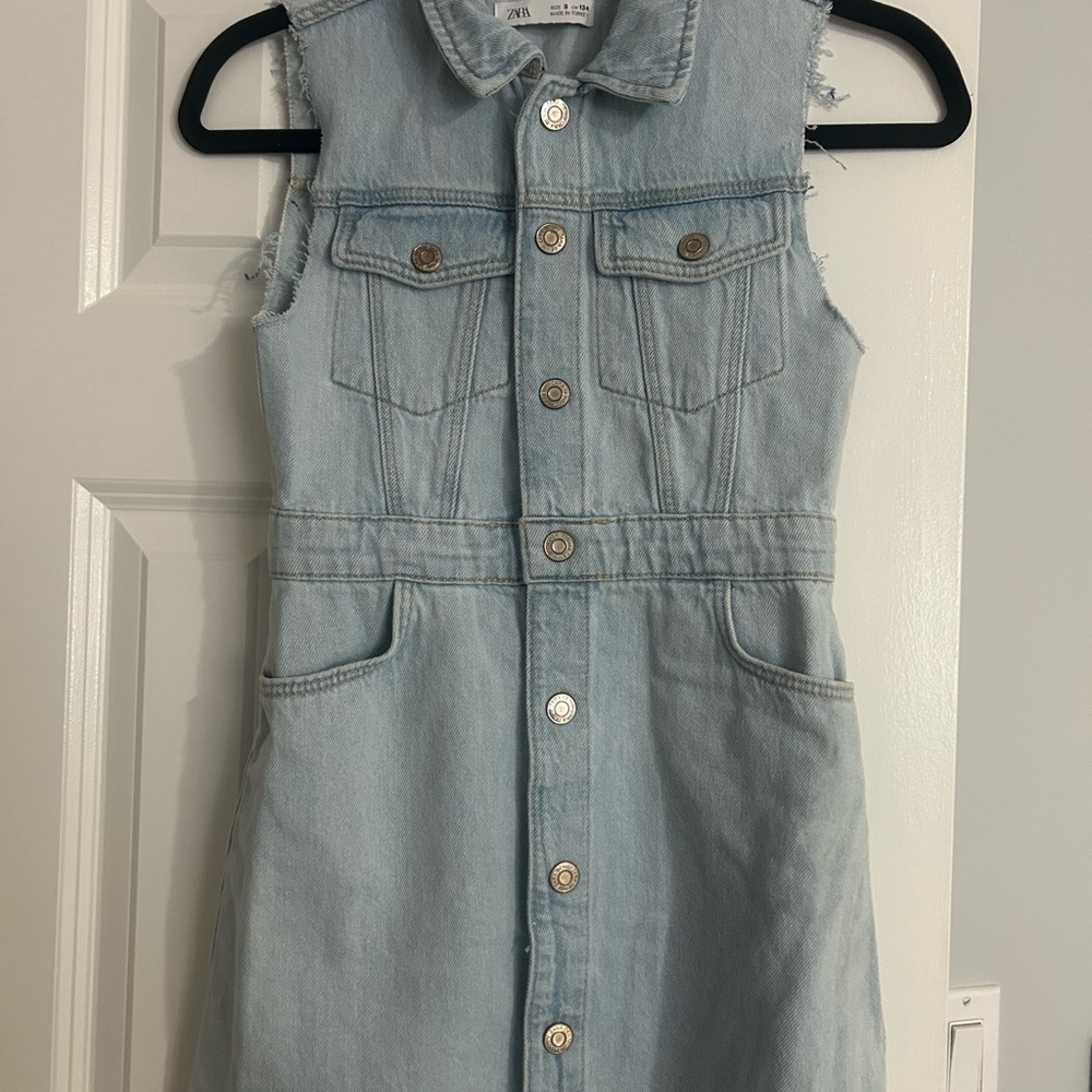 NWT Zara  Blue Polo Collar Sleeveless Sheath Jeans Dress